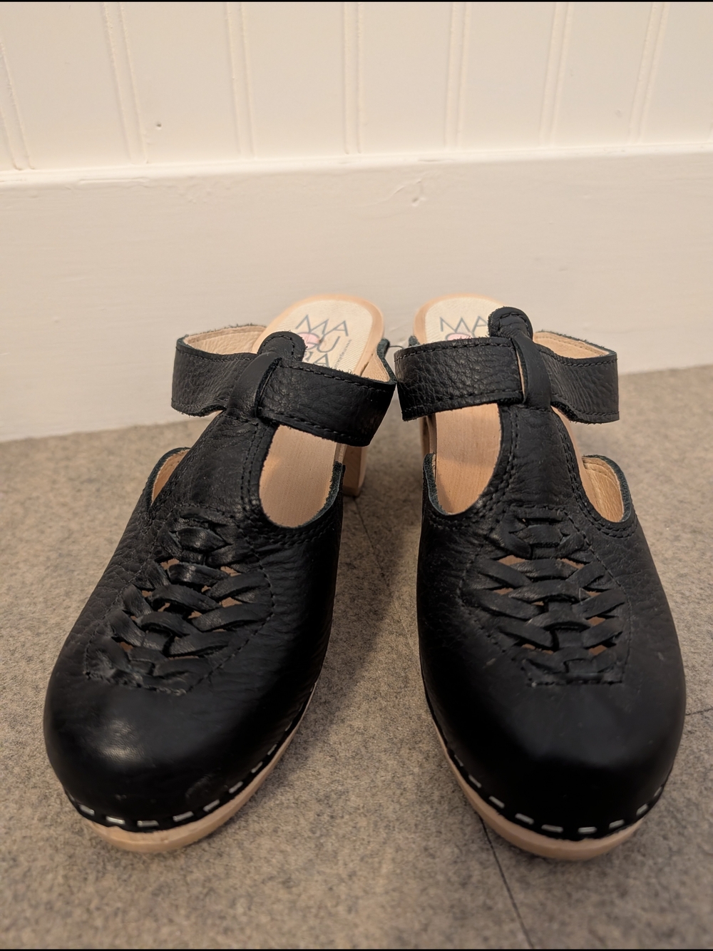 Maguba Black Leather Swedish Clog Heels Size 37 / US 7-7.5